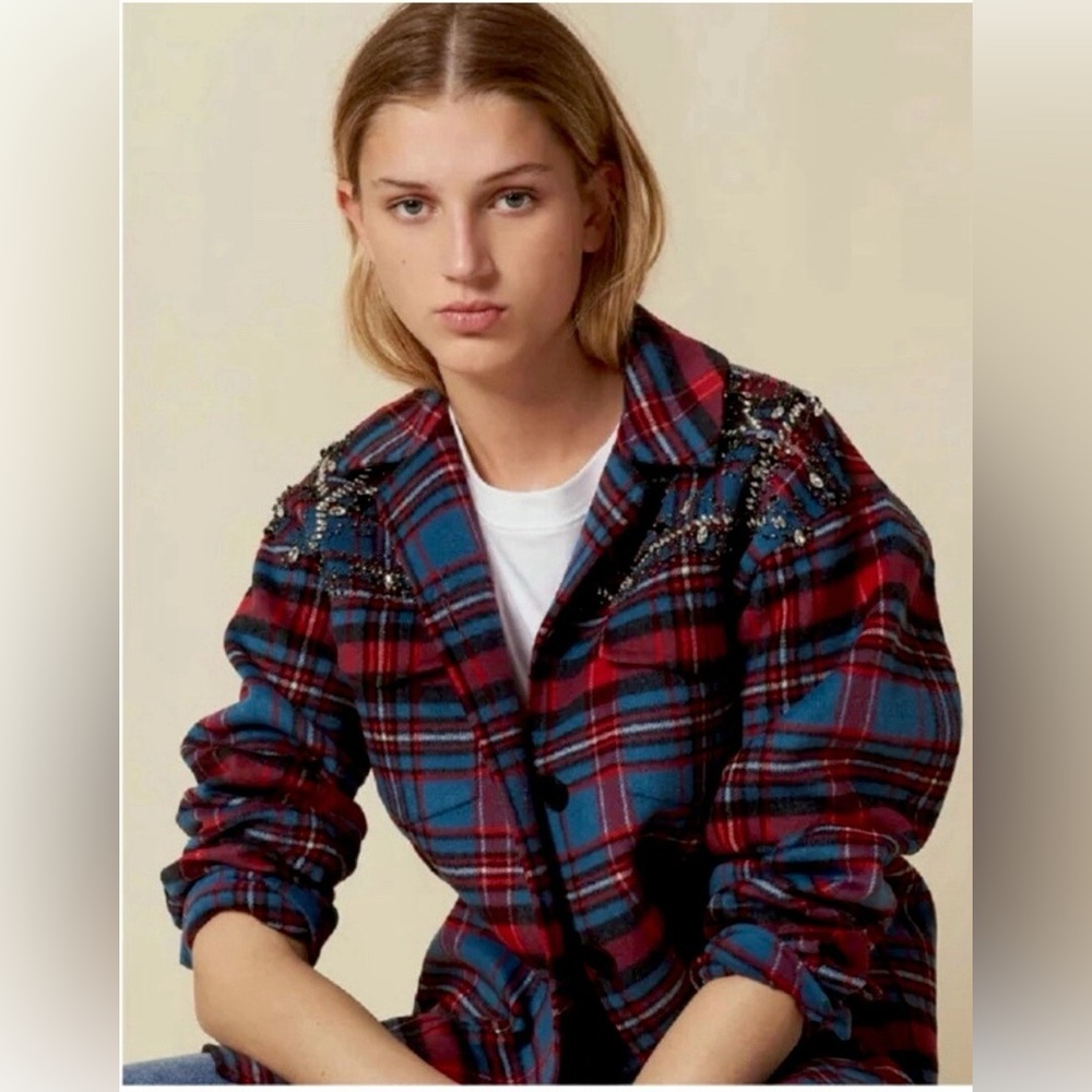 SANDRO PARIS Sandro Mar Embellished Flannel Jacket
